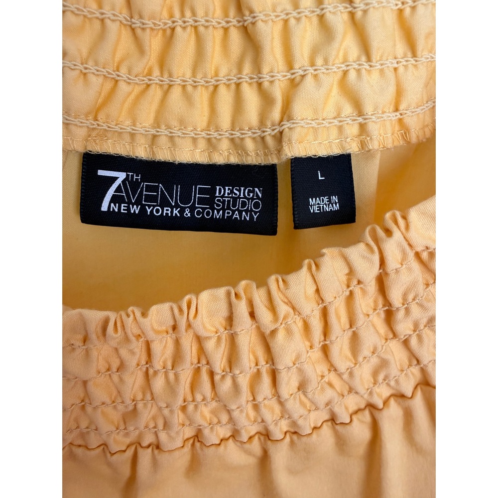 New York & Company Smocked Top Womens L Yellow Cotton Blend Off Shoulder - Picture 3 of 6